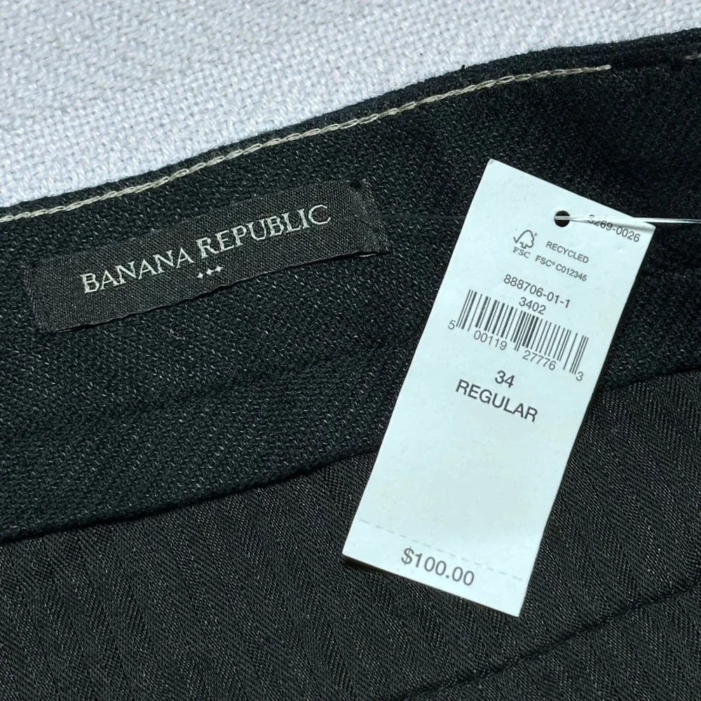 NEW Banana Republic Relaxed Wide Leg Pant 34x32 Pleated Linen Cotton Herringbone